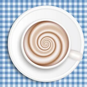 Coffee with milk, full cup, top view, vector. Stock Illustration