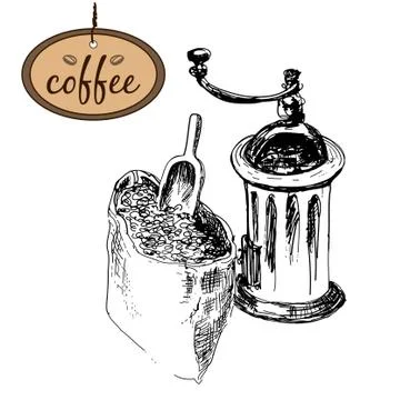 Coffee mill and bag Stock Illustration