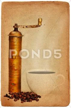 Coffee mill and beans Stock Illustration