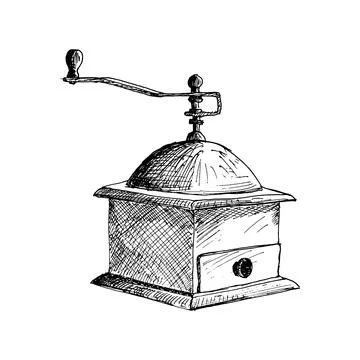 Coffee mill. coffee grinder Hand Drawn Sketch Vector illustration. Illustrazione stock