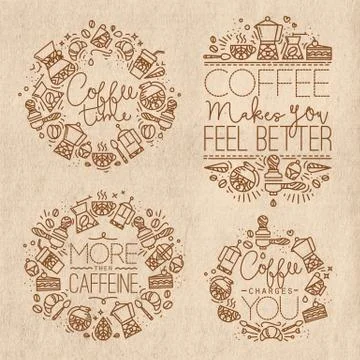 Coffee monograms kraft Stock Illustration