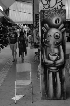 Coffee Monster Graffiti Foto stock