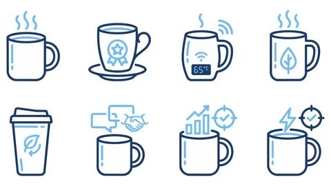 Coffee mug and beverage concept icon set with beverage caffeine technology Stock Illustration
