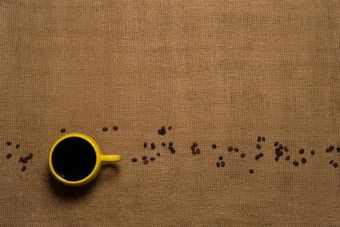 Coffee mug background - top view with beans Stock Photos