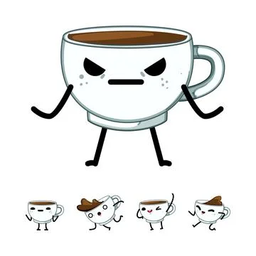 Coffee mug character feeling angry with a set of emotions Stock Illustration