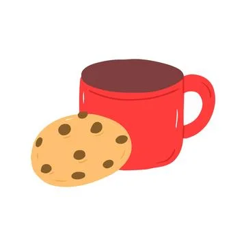 Coffee Mug with Chocolate Chip Cookie Snack for Break Time Stock Illustration