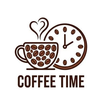 Coffee mug with clock symbol, cozy morning mood. Illustration