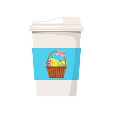 Coffee mug with easter backet with eggs and chick icon isolated on white Stock Illustration