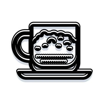 Coffee mug with hot beverage bubbles and foam art Stock Illustration