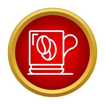 Coffee mug icon with beans on red circle Stock Illustration