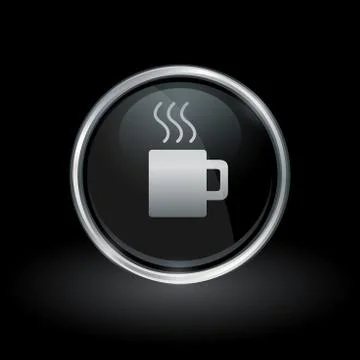 Coffee mug icon inside round silver and black emblem Stock Illustration