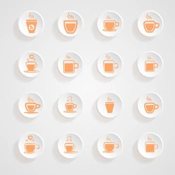 Coffee mug  icons button shadows  vector set Illustrazione stock