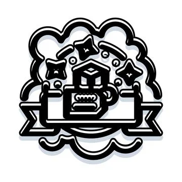 Coffee mug logo with steaming cloud and stars 스톡 일러스트