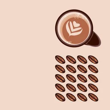 Coffee mug with a pattern of foam and dark coffee beans. Stock Illustration