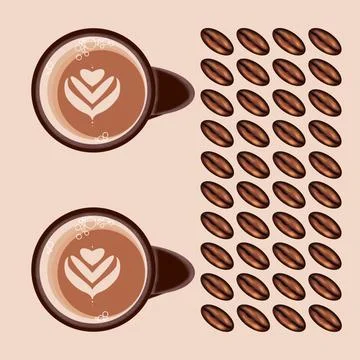 Coffee mug with a pattern of foam and dark coffee beans. Stock Illustration