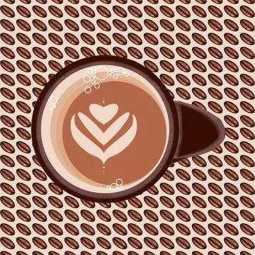 Coffee mug with a pattern of foam and dark coffee beans. Stock Illustration