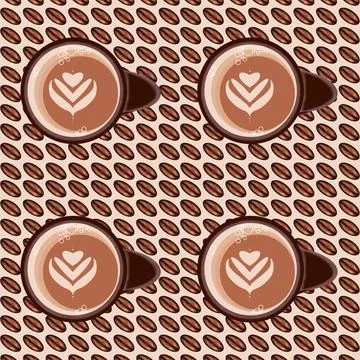 Coffee mug with a pattern of foam and dark coffee beans. Stock Illustration