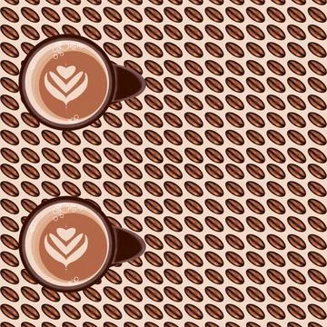 Coffee mug with a pattern of foam and dark coffee beans. Stock Illustration