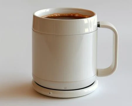 A coffee mug that refills itself with endless coffee, powered by a mothers ne Stock Photos