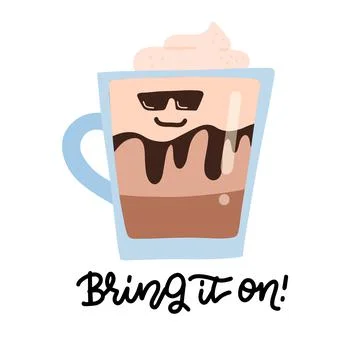 Coffee mug in sunglasses. Vector hand drawn cartoon Illustration with a Stock Illustration