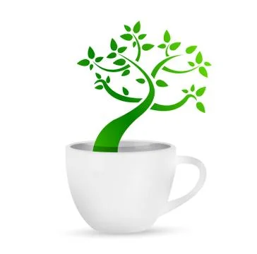 Coffee mug with a tree growing inside. Illustrazione stock
