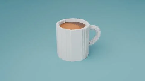 Coffee Mug Voxel Style on lightblue background 3d render Stock Illustration