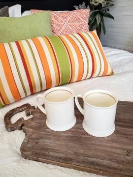 Coffee mugs on breakfast tray Stock Photos