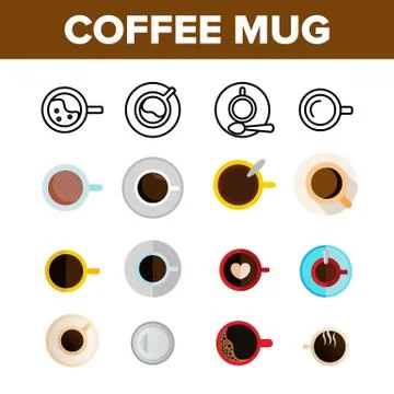 Coffee Mugs Top View Vector Color Icons Set Illustrazione stock