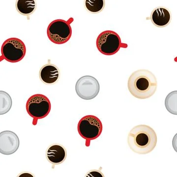 Coffee Mugs Top View Vector Seamless Pattern Illustrazione stock