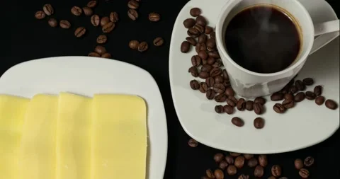 Coffee with muzzarella cheese (top view). Stock Footage 170087313