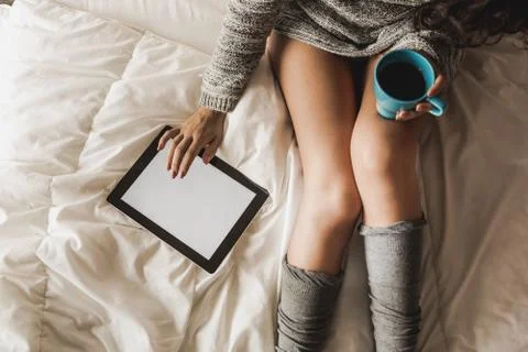 A coffee on my bed Stock Photos