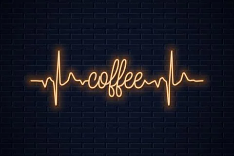 Coffee neon concept design on wall background Stock Illustration