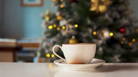 Coffee, New Year, Christmas tree Stock Footage 83338344
