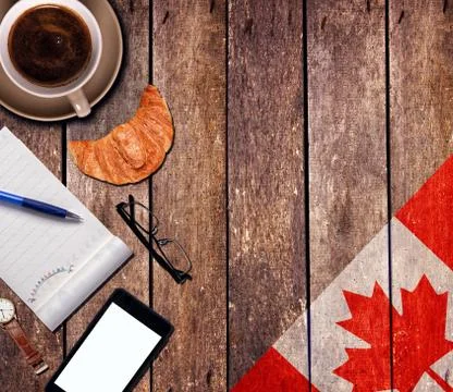Coffee with the notepad and phone Stock Photos