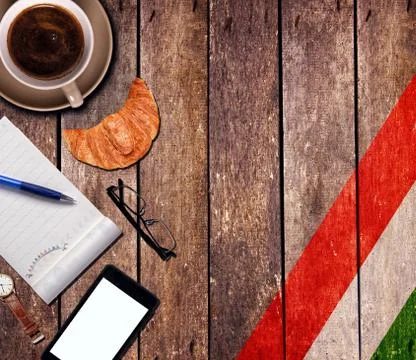 Coffee with the notepad and phone Stock Photos