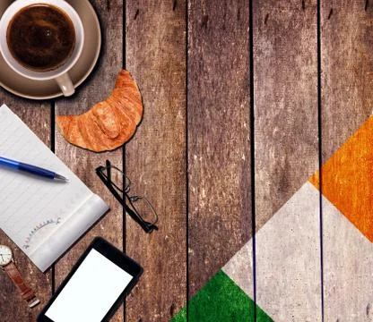 Coffee with the notepad and phone Stock Photos