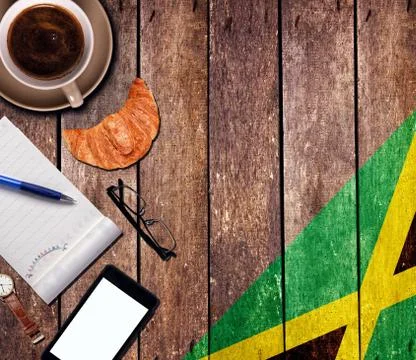 Coffee with the notepad and phone Stock-Fotos
