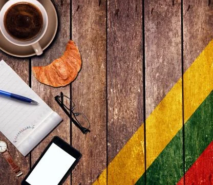 Coffee with the notepad and phone Stock-Fotos
