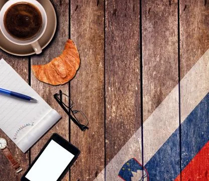 Coffee with the notepad and phone Stock Photos