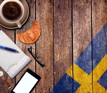 Coffee with the notepad and phone Stock Photos
