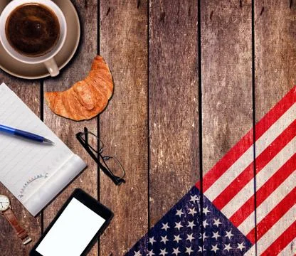 Coffee with the notepad and phone Stock Photos