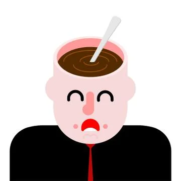 Coffee in open head. Hot drink on your mind. Morning Awakening and Cheerfulne Illustrazione stock