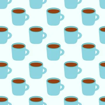 Coffee or tea blue cups seamless pattern. Vector flat background. イラスト素材