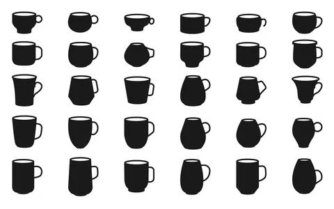 Coffee or tea cup mug black glyph icon set vector Stock Illustration