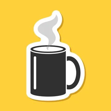 Coffee or tea cup sticker icon in flat style. Hot drink vector illustration.. Stock Illustration