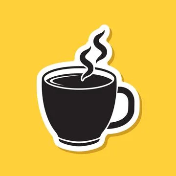 Coffee or tea cup sticker icon in flat style. Hot drink vector illustration.. Stock Illustration