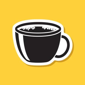 Coffee or tea cup sticker icon in flat style. Hot drink vector illustration.. Stock Illustration