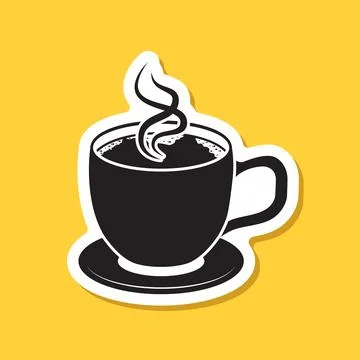 Coffee or tea cup sticker icon in flat style. Hot drink vector illustration.. Stock Illustration