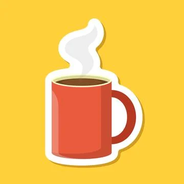 Coffee or tea cup sticker icon in flat style. Hot drink vector illustration.. Stock Illustration