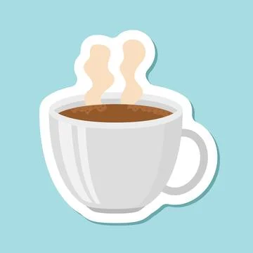 Coffee or tea cup sticker icon in flat style. Hot drink vector illustration.. 库存插图